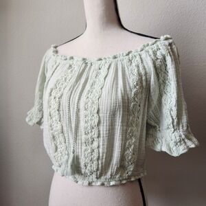 American Eagle Outfitters‎ Cotton Mint Green Peasant Crop Top Size Medium